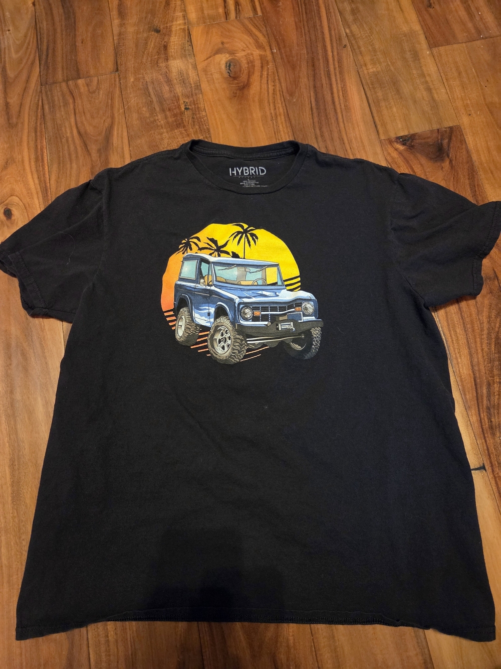Hybrid & company Black Tee with Blue 4x4 Truck and Sunset Graphic